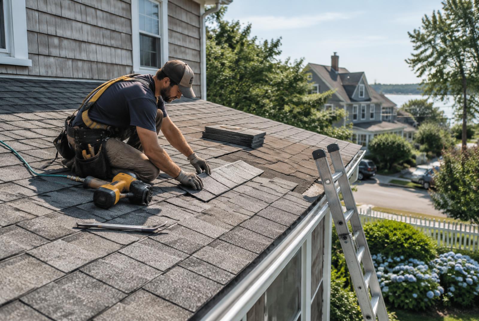 Shingling work on a residential roof